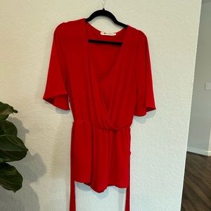 Impeccable Pig Red Tie Waist Romper